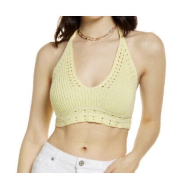 bp Tops - BP. Yellow Lemonade Halter Crochet Sweater Tie Back Cropped Tank, Medium NWT